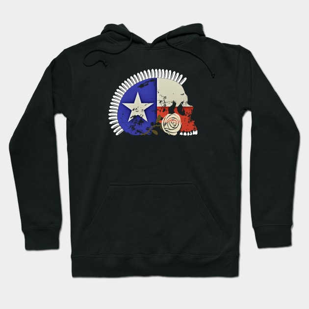 Texas Flag Skull with Bullet Mohawk and White Rose Hoodie by RawSunArt